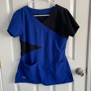 Blue and black Grey’s Anatomy scrub top SMALL